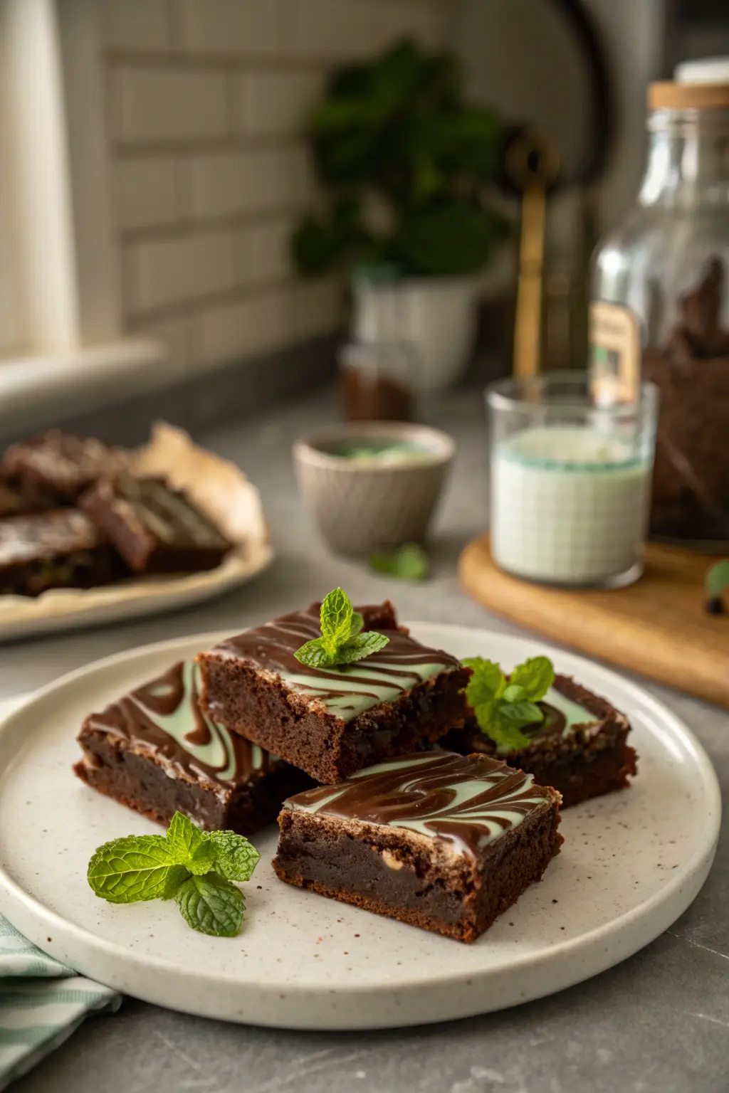 A delicious plate of Chocolate Mint Dessert Brownies