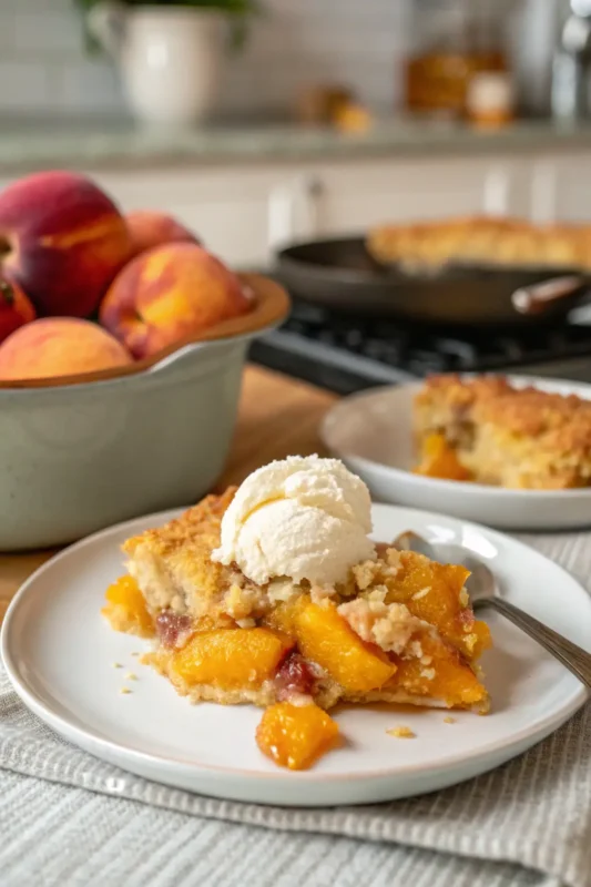 A delicious plate of Slow Cooker Peach Dump Cake