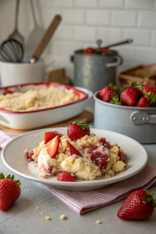 A delicious plate of Strawberry Cheesecake Dump Cake
