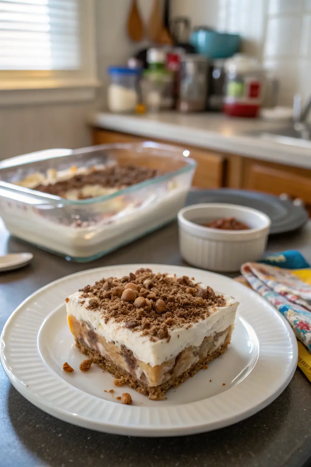 A delicious plate of No Bake Double Good Dessert