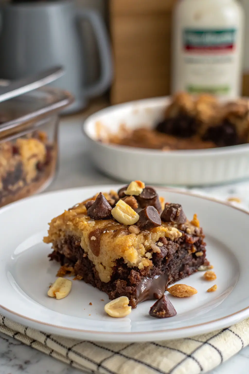 A delicious plate of Peanut Butter Chocolate Dump Cake