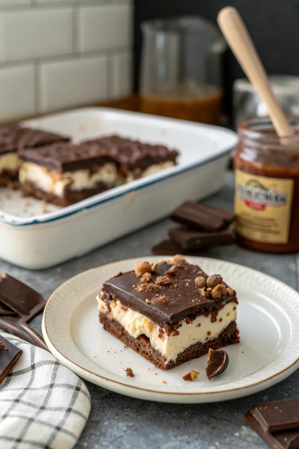 A delicious plate of Hot Fudge Ice Cream Bar Dessert
