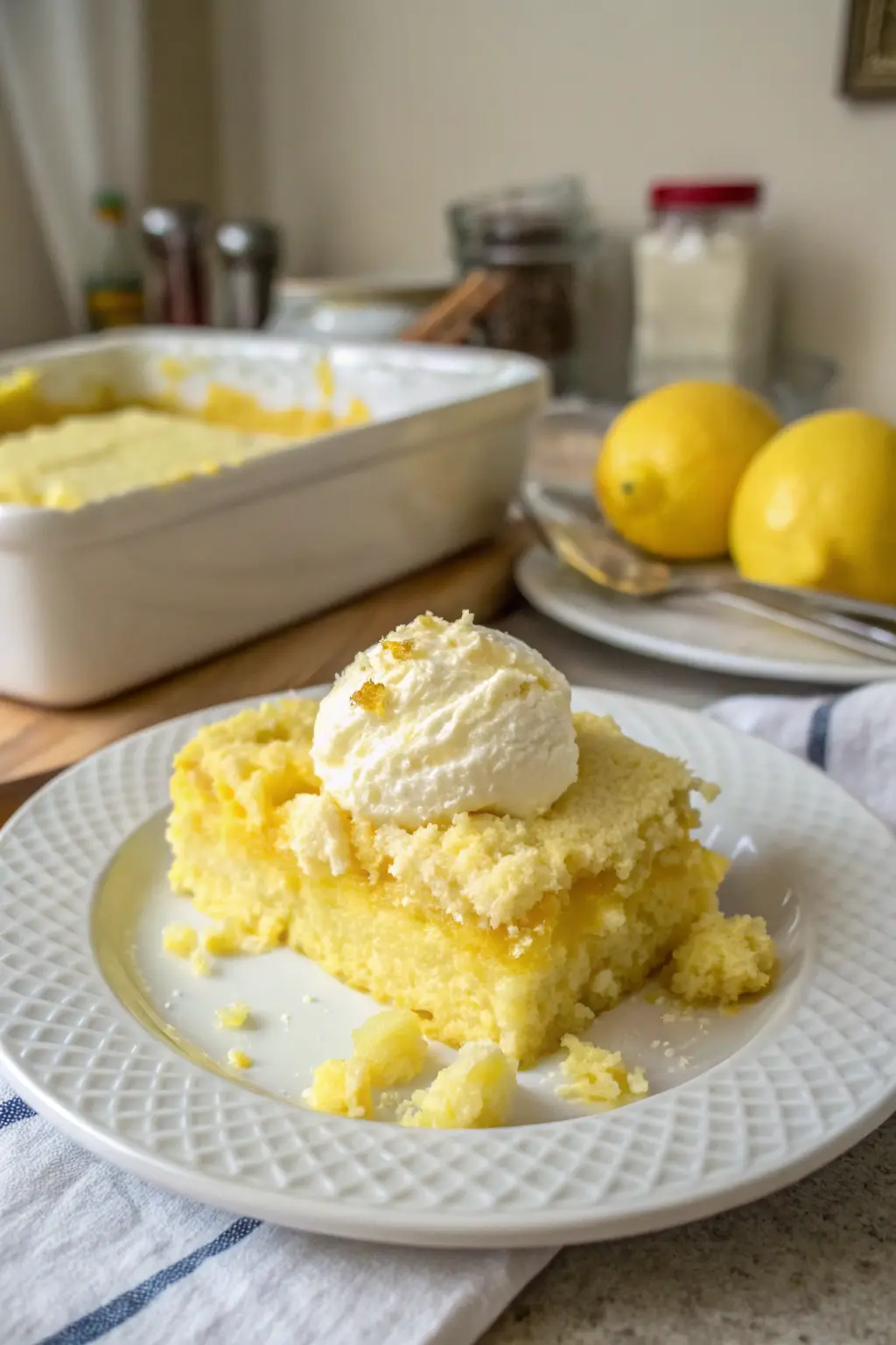 A delicious plate of 4-Ingredient Lemon Cream Cheese Dump Cake 🍋