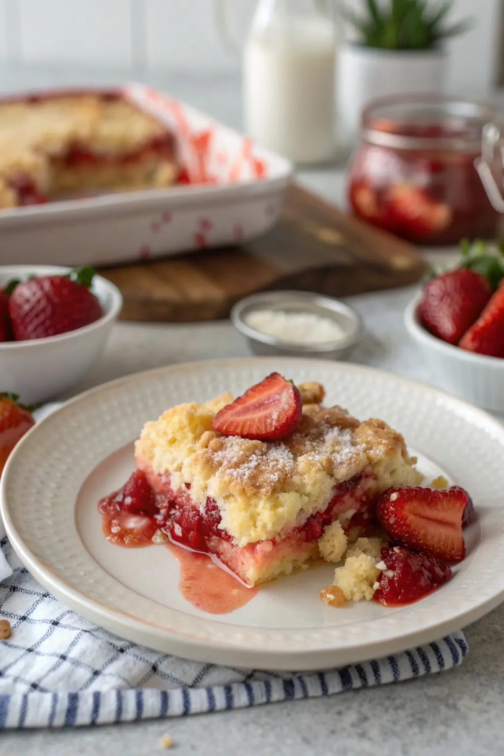 A delicious plate of Strawberry Cheesecake Dump Cake