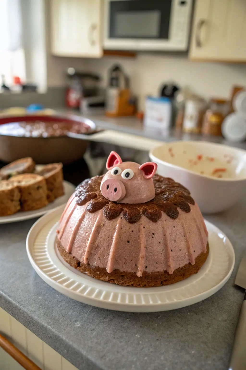 A delicious plate of Piggy Pudding Dessert Cake