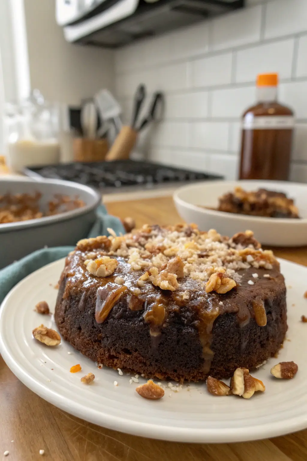A delicious plate of Upside-Down German Chocolate Cake