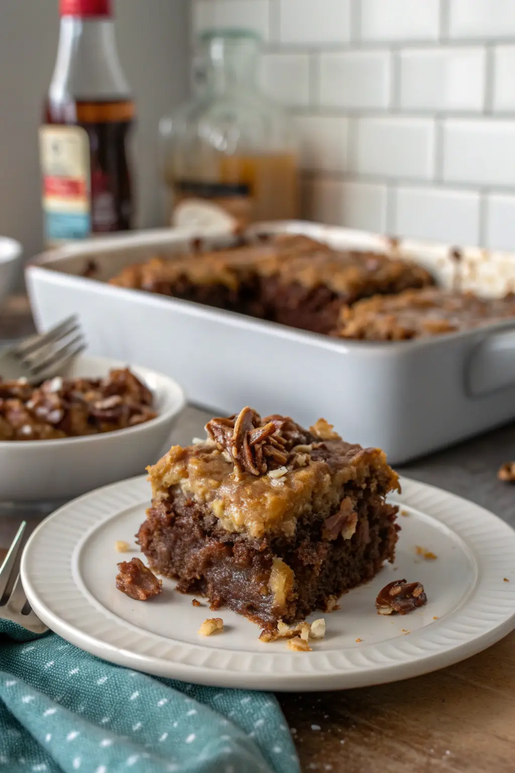 A delicious plate of German Chocolate Dump Cake