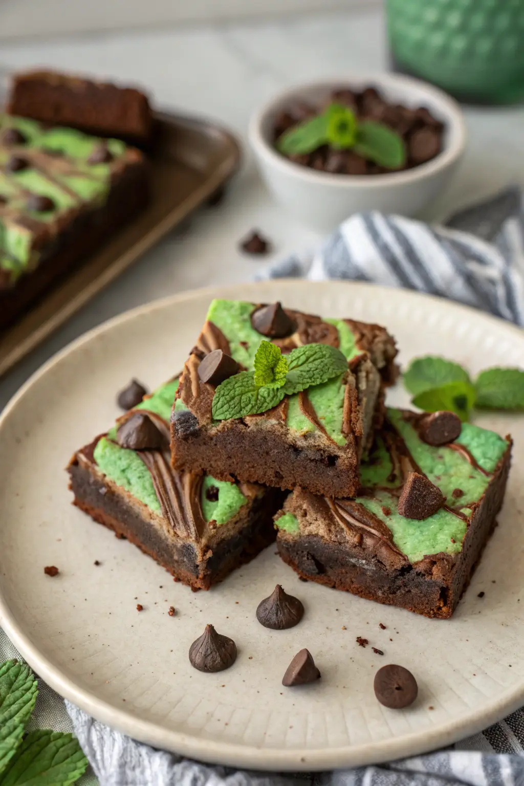 A delicious plate of Chocolate Mint Dessert Brownies