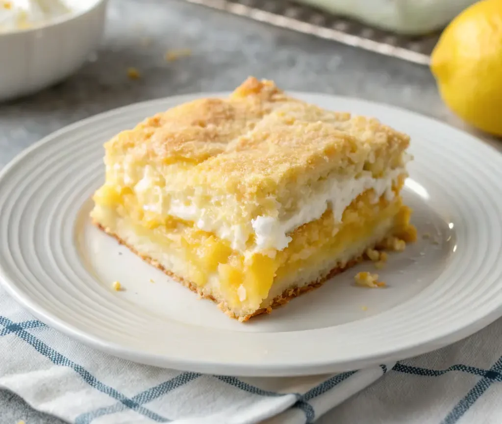 A delicious plate of 4-Ingredient Lemon Cream Cheese Dump Cake 🍋