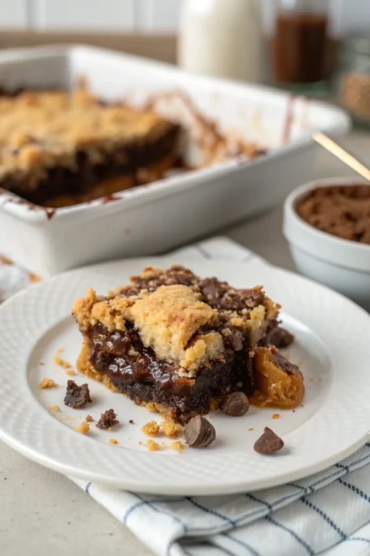 A delicious plate of Peanut Butter Chocolate Dump Cake