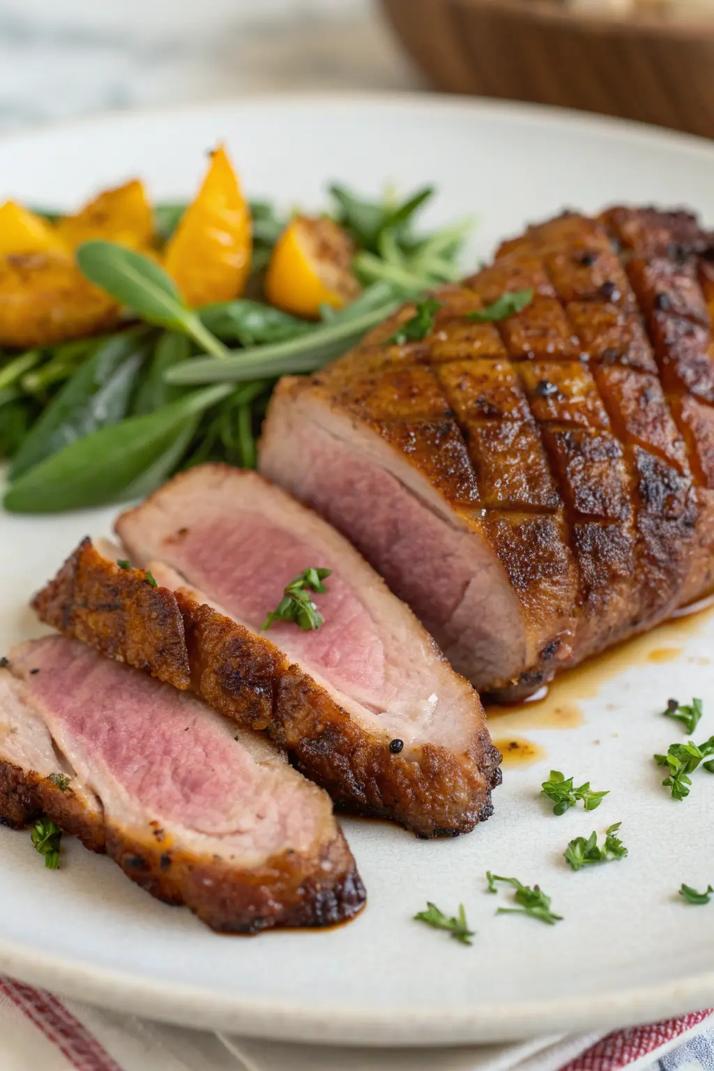 A delicious plate of Air Fryer Duck Breast