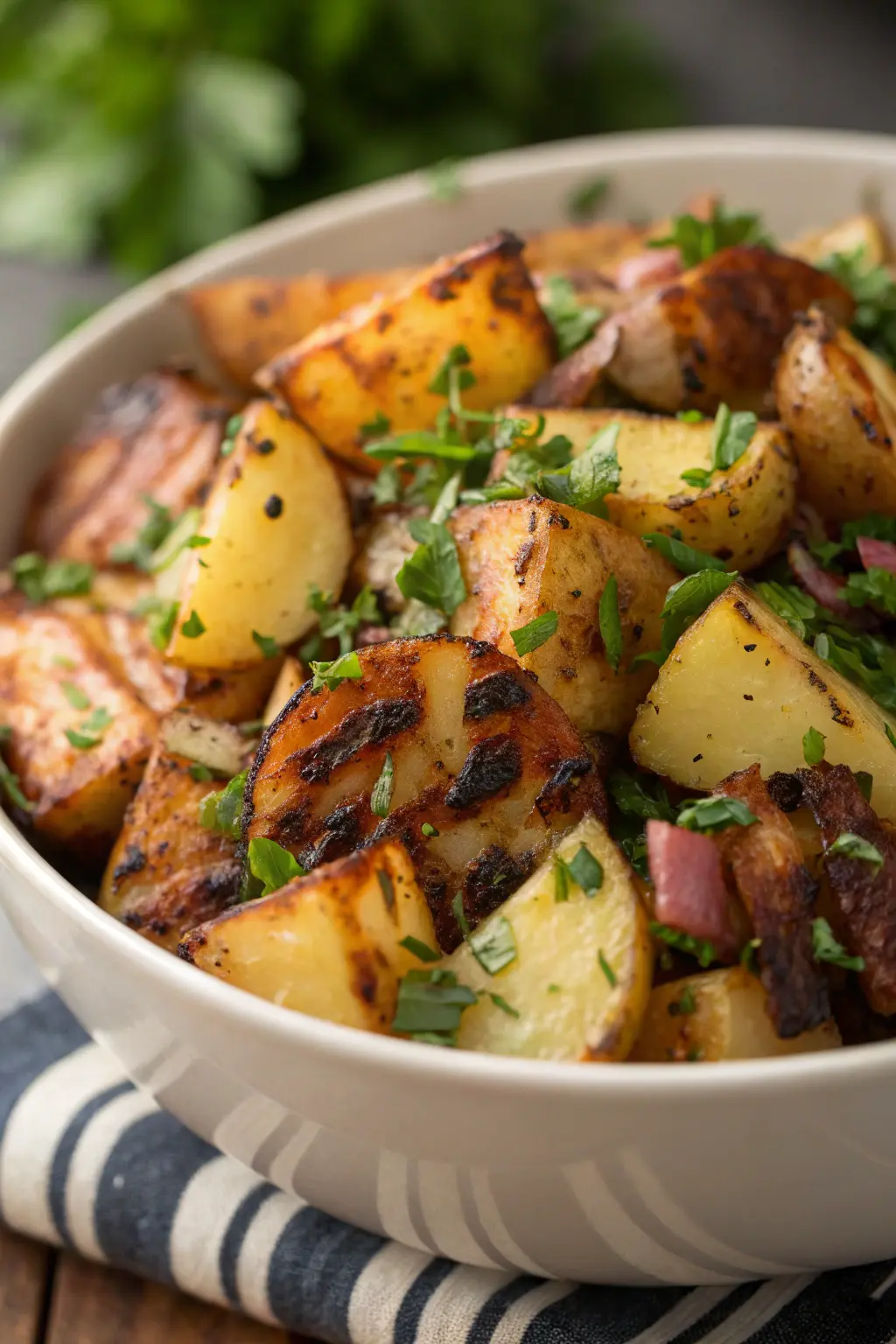A delicious plate of Grilled German Potato Salad