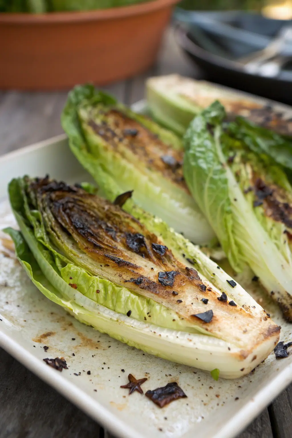 A delicious plate of Grilled Hearts of Romaine