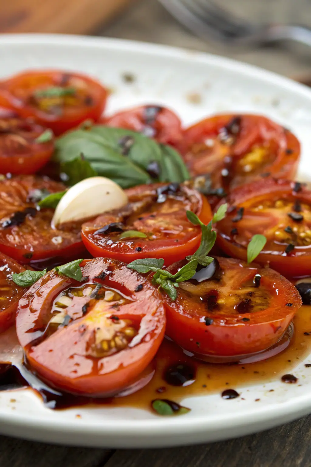 A delicious plate of Roasted Tomato Balsamic Vinaigrette