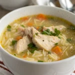 A delicious plate of Easy Chicken, Rice, and Noodle soup
