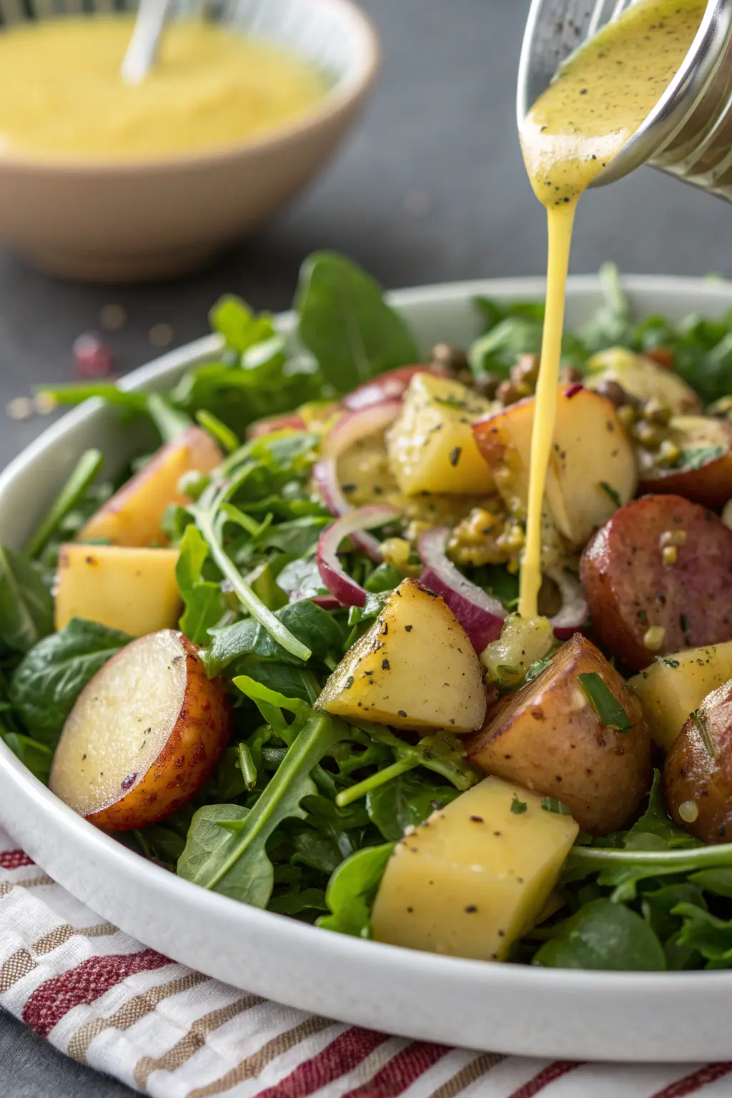 A delicious plate of Potato and Mustard Greens Salad