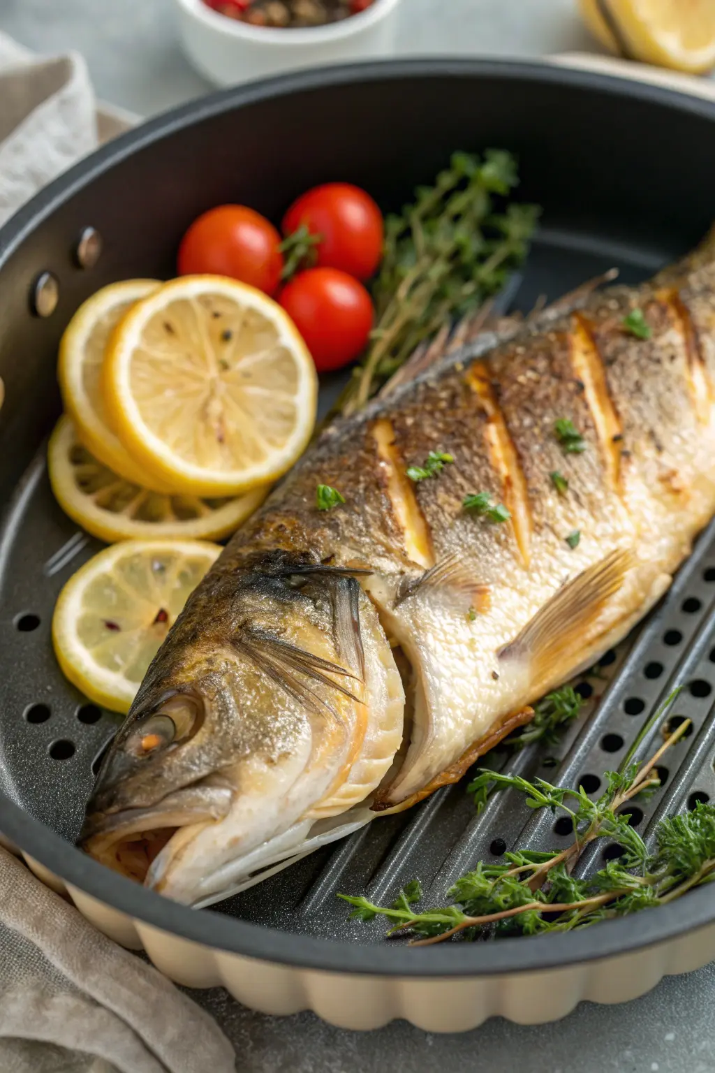 A delicious plate of Air Fryer Sea Bass