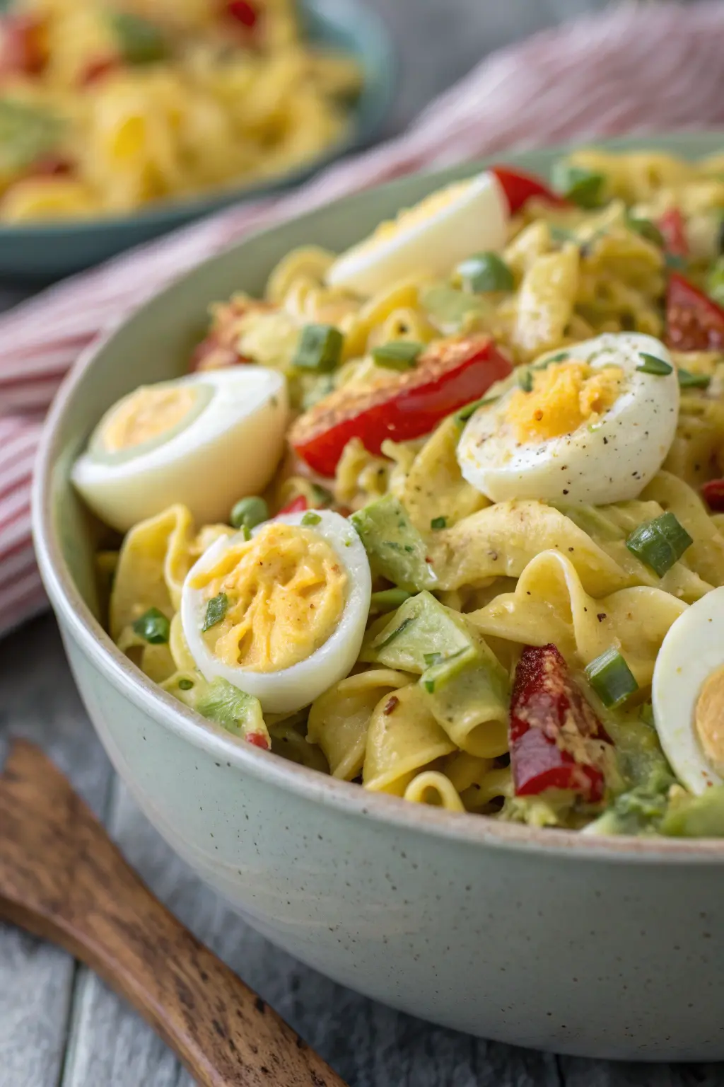 A delicious plate of Deviled Egg Noodle Salad