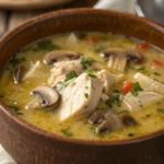 A delicious plate of Creamy Chicken and Mushroom Soup