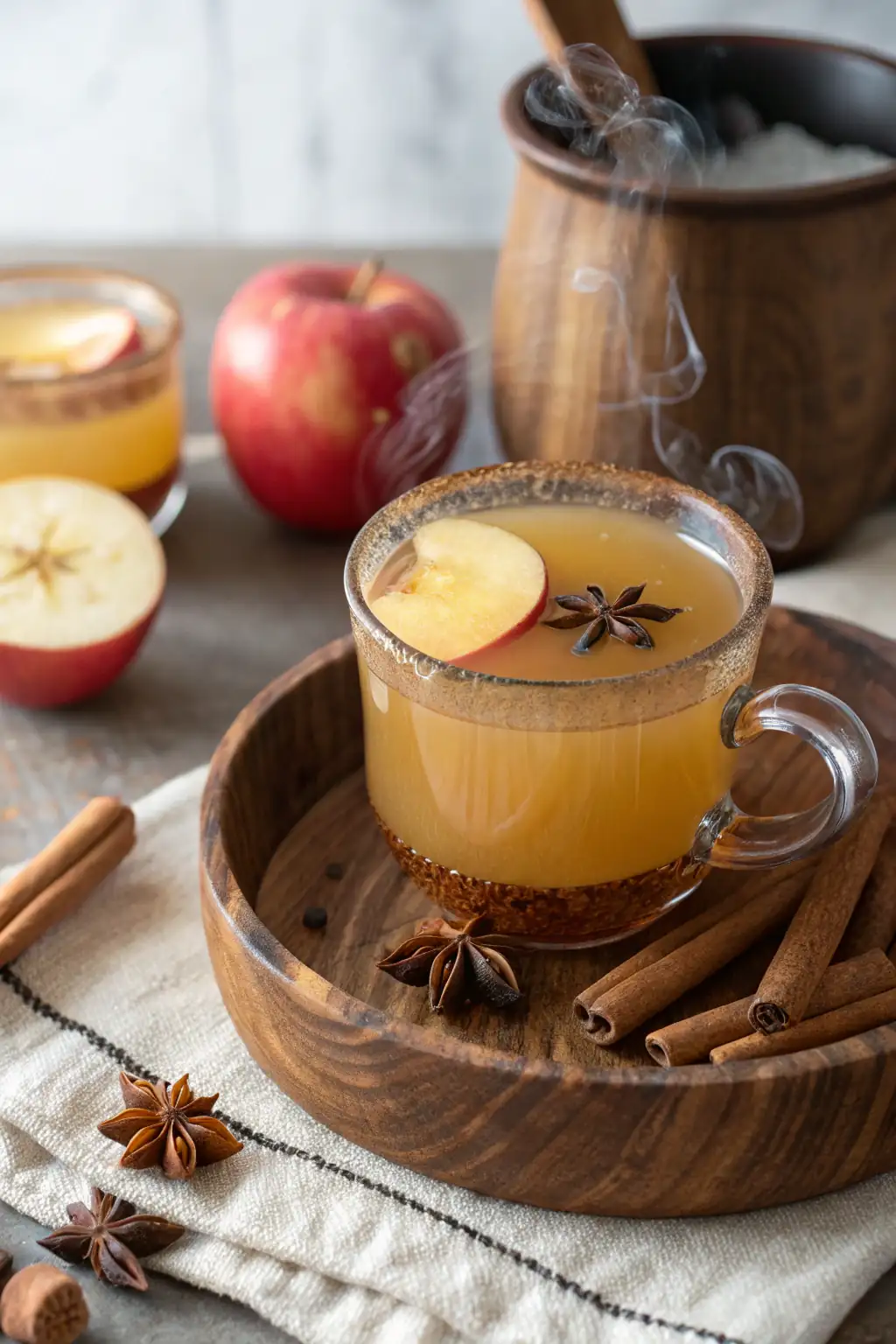 A delicious plate of Hot Cinnamon Apple Brandy Cider