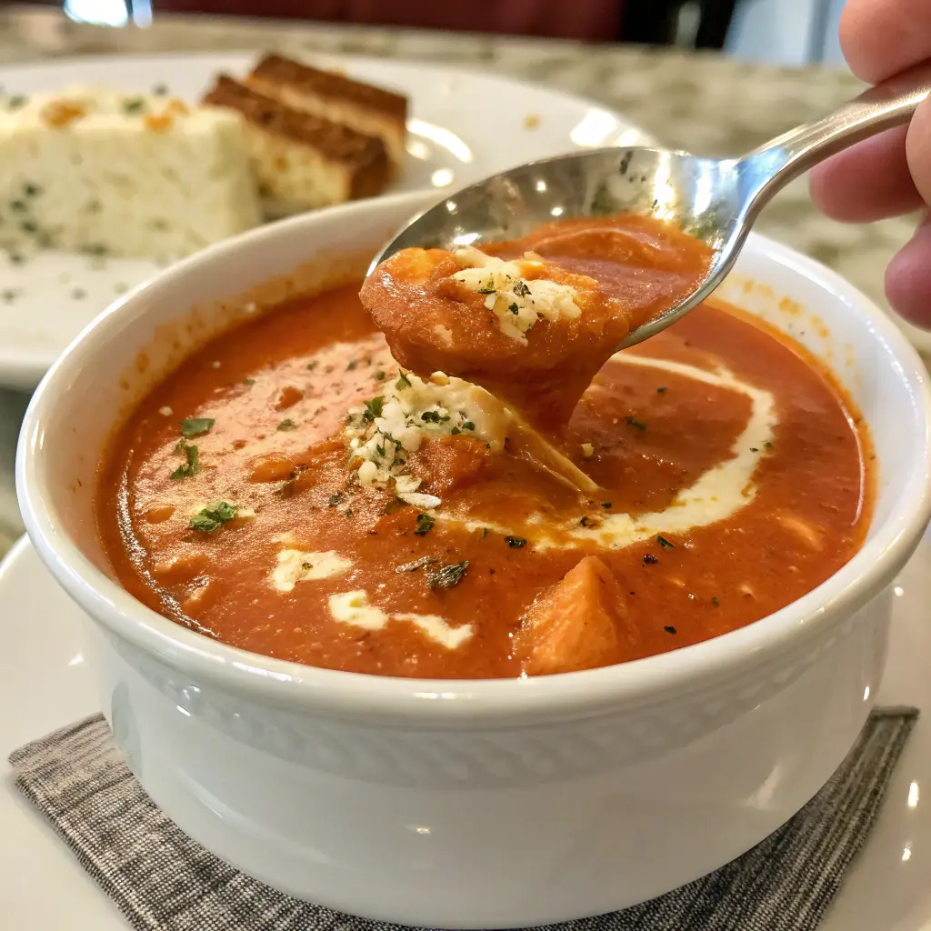 A delicious plate of Copycat Panera Creamy Tomato Soup
