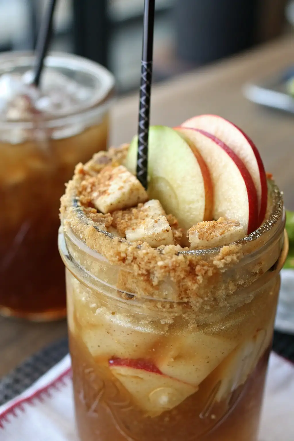 A delicious plate of Apple Pie in a Jar Drink