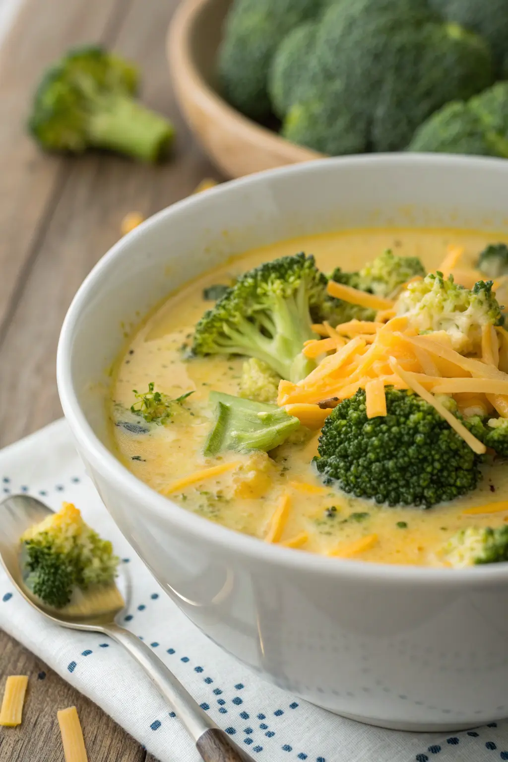 A delicious plate of High Protein Broccoli Cheddar Soup