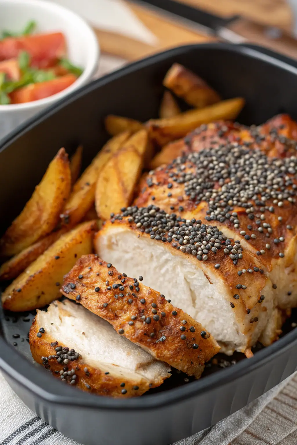 A delicious plate of Air Fryer Chicken Chia Seeds