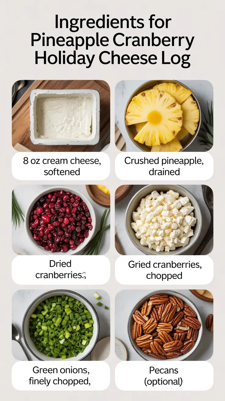 Ingredients for Pineapple Cranberry Holiday Cheese Log