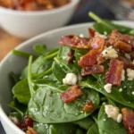 A delicious plate of Spinach Salad with Hot Bacon Dressing