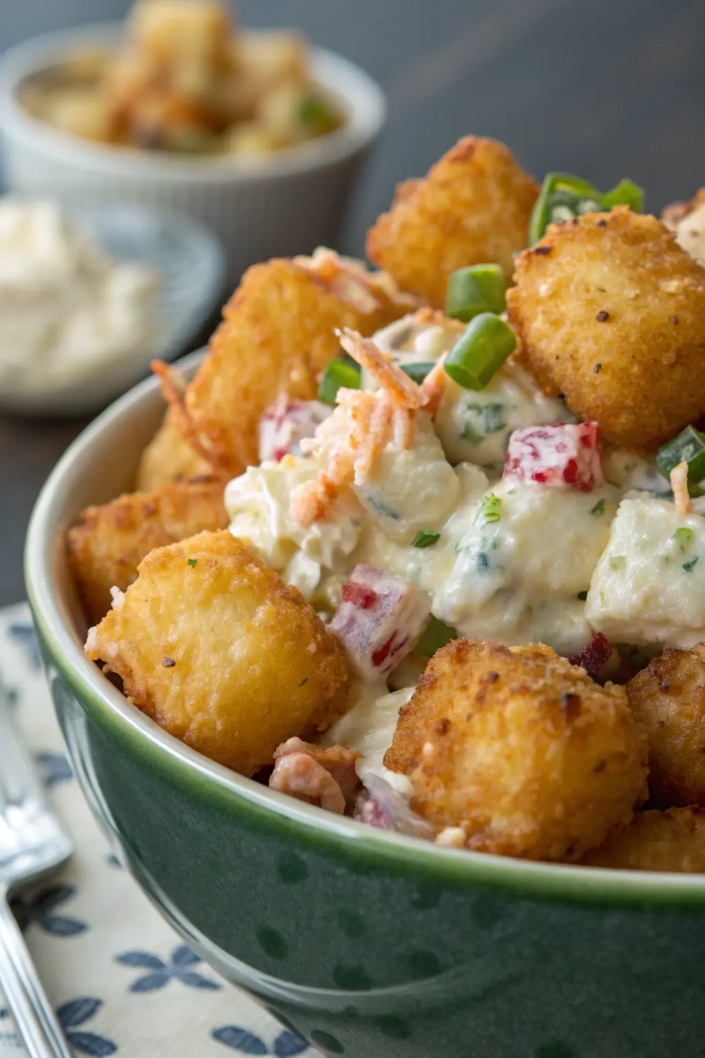 A delicious plate of German Tater Tot Potato Salad