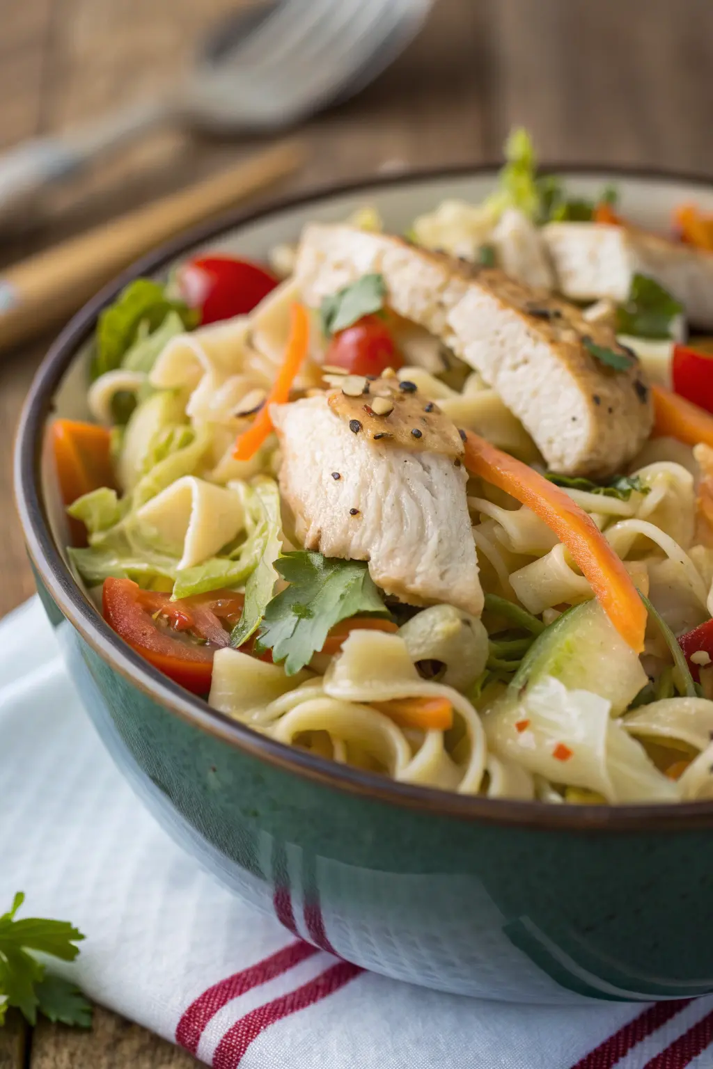 A delicious plate of Chicken Noodle Salad