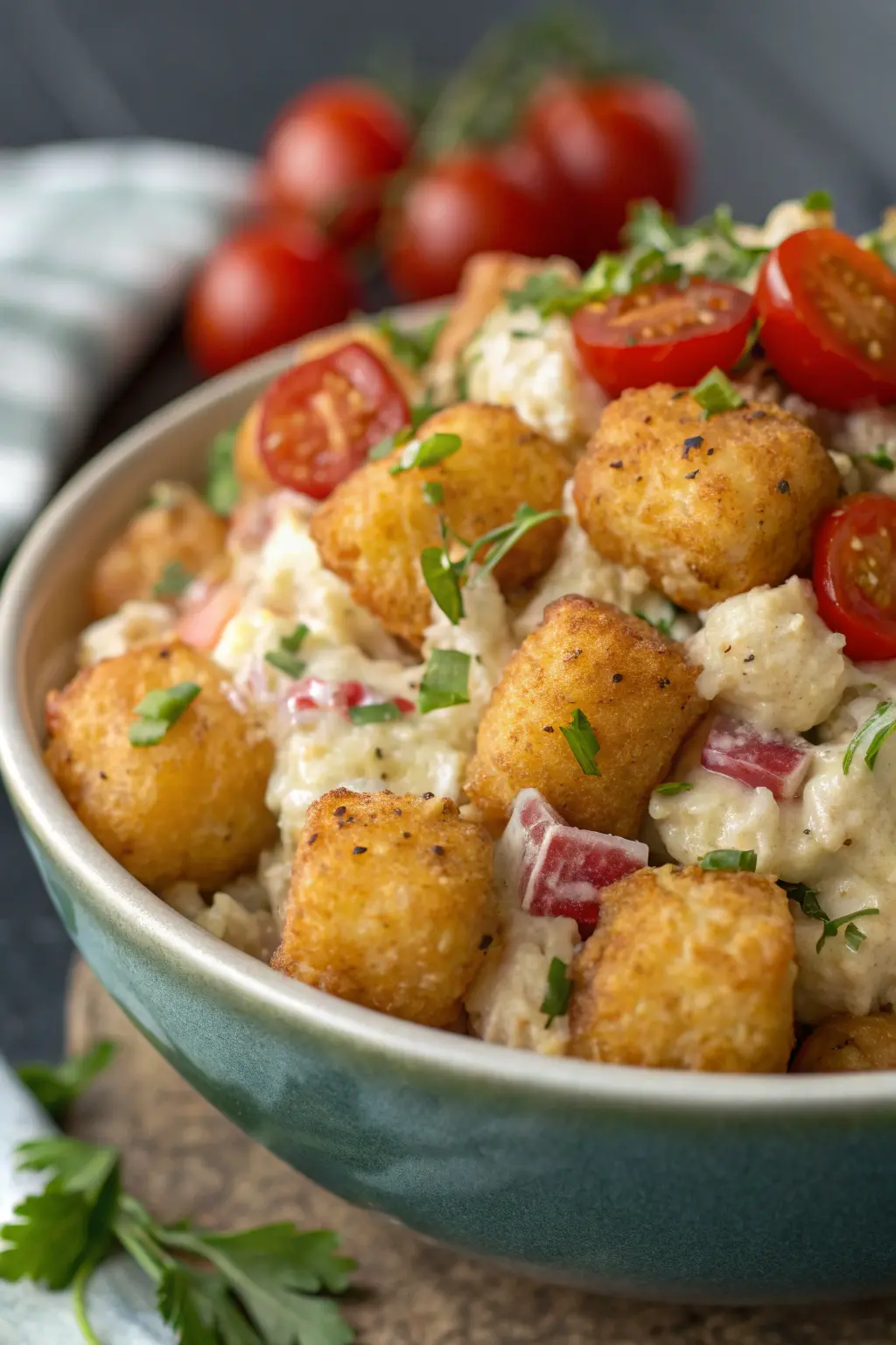 A delicious plate of German Tater Tot Potato Salad