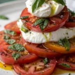 A delicious plate of Stacked Tomato and Burrata Salad