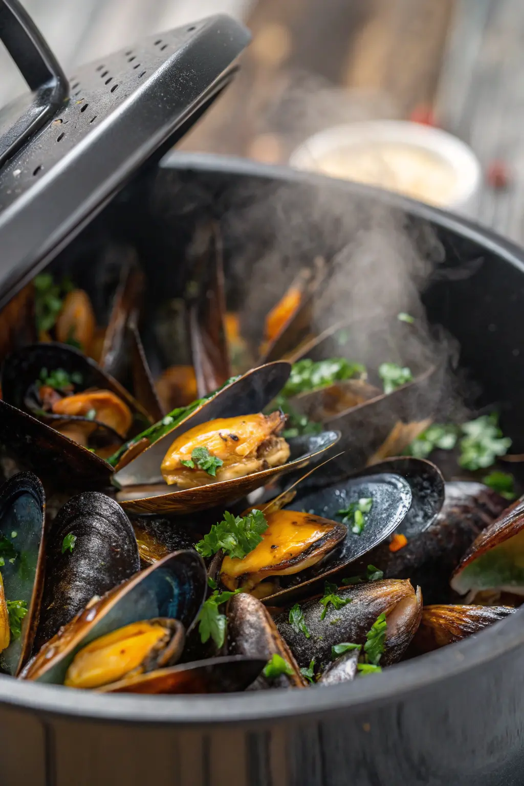 A delicious plate of Air Fryer Mussels