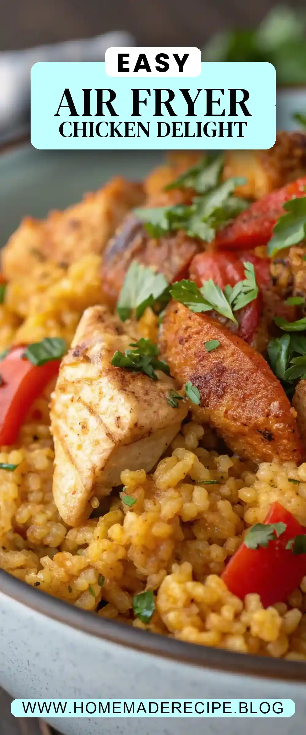 Pinterest pin 2 (Design 2) for Air Fryer Chicken Bulgur