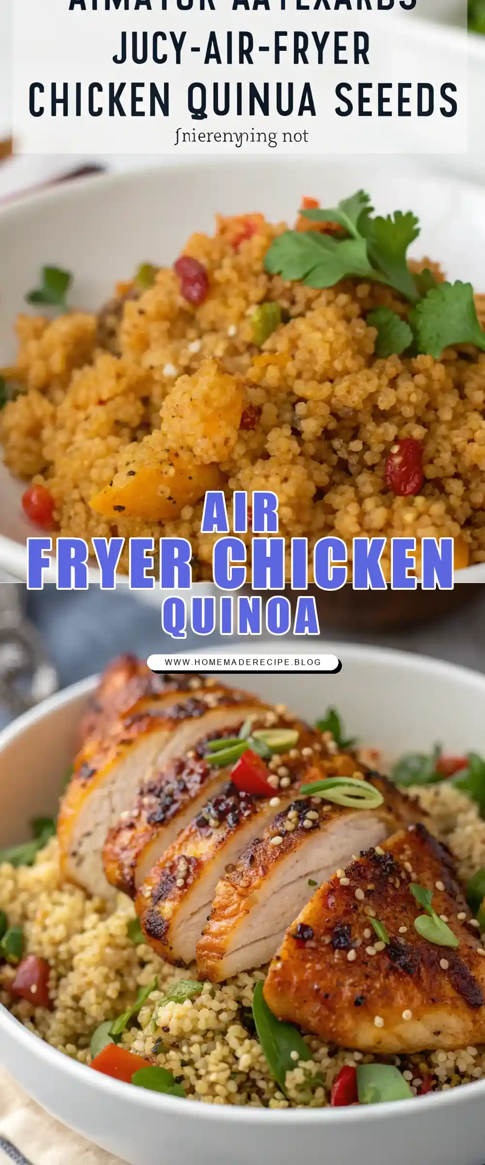 Pinterest pin 1 (Design 1) for Air Fryer Chicken Quinoa Seeds