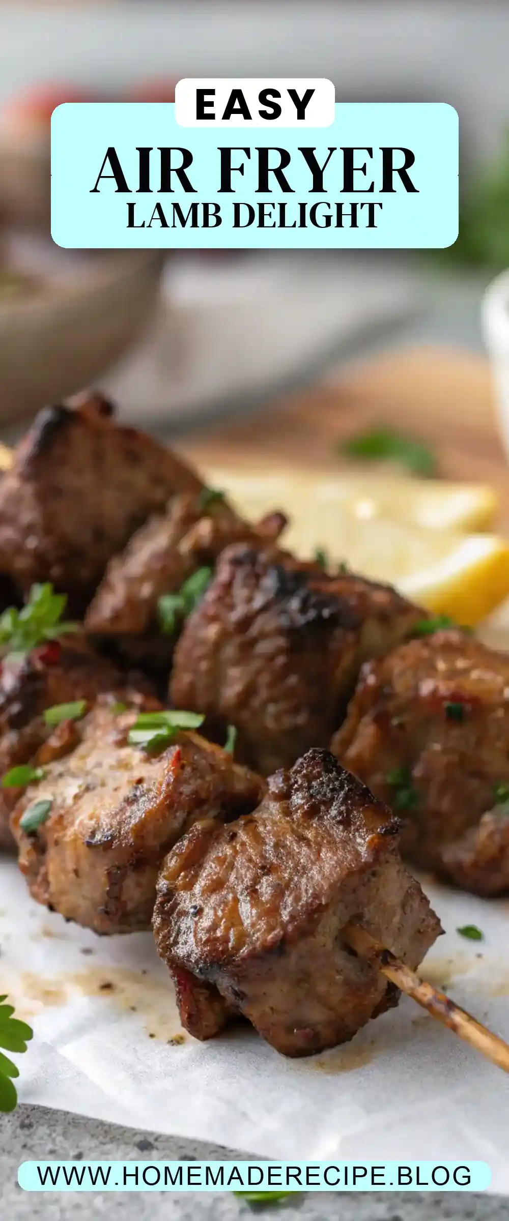 Pinterest pin 2 (Design 2) for Air Fryer Lamb Kebabs