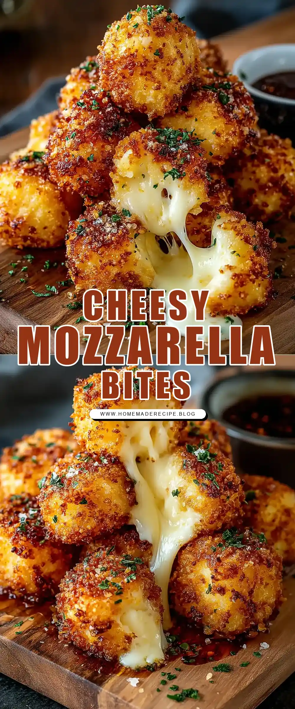 Pinterest pin 1 (Design 1) for Cheesy Parmesan Mozzarella Bites
