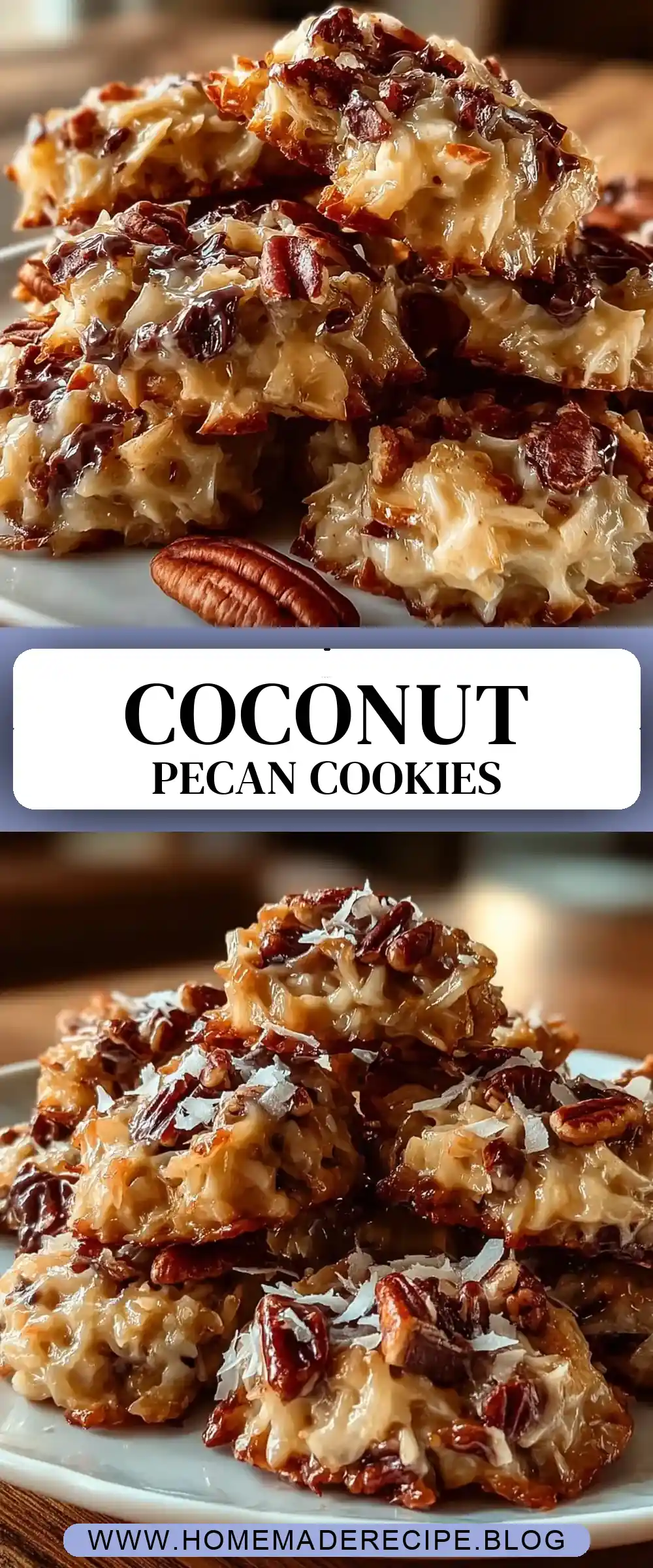 Pinterest pin (Design 3) for No-Bake Coconut Pecan Praline Cookies