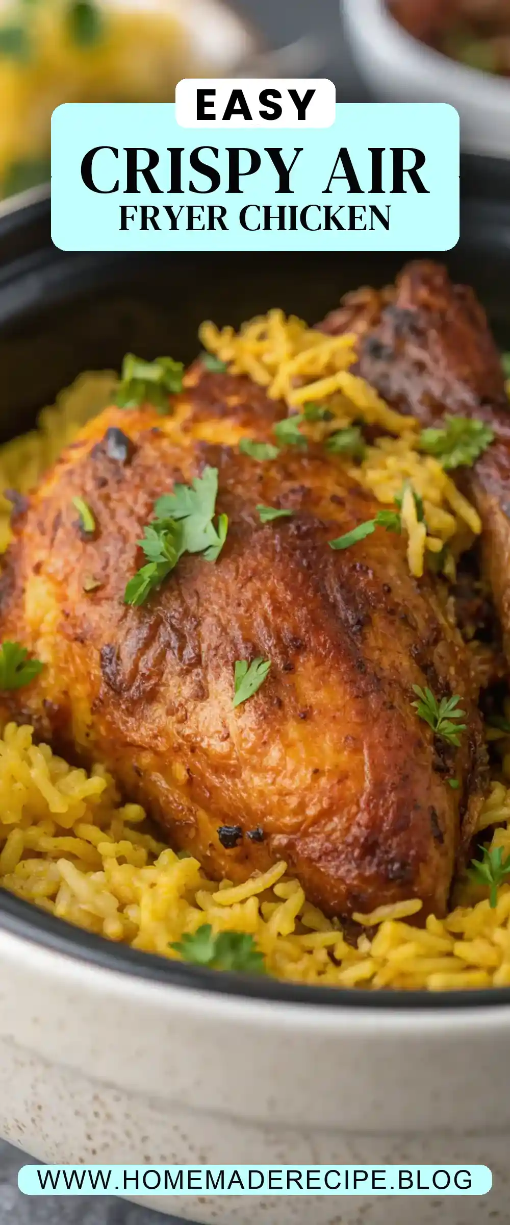 Pinterest pin 2 (Design 2) for Air Fryer Chicken Rice