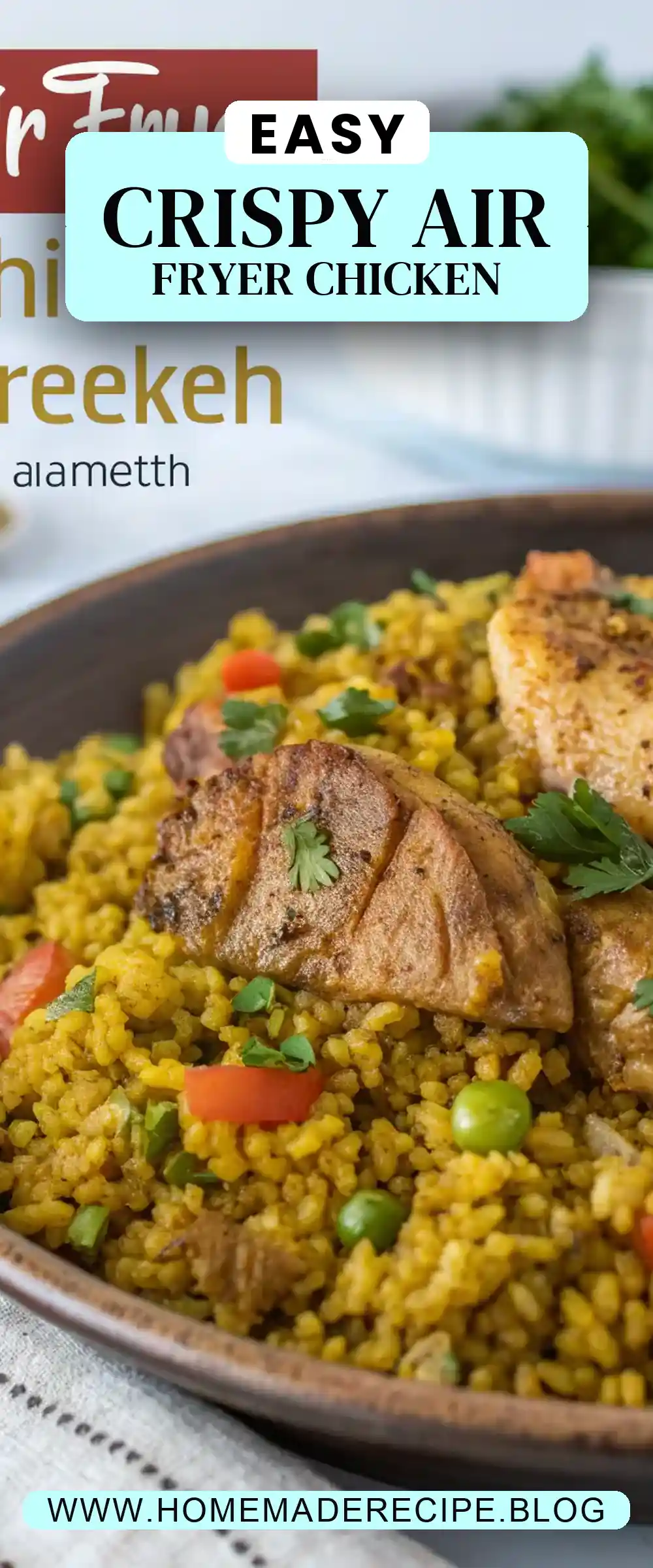 Pinterest pin 2 (Design 2) for Air Fryer Chicken Freekeh