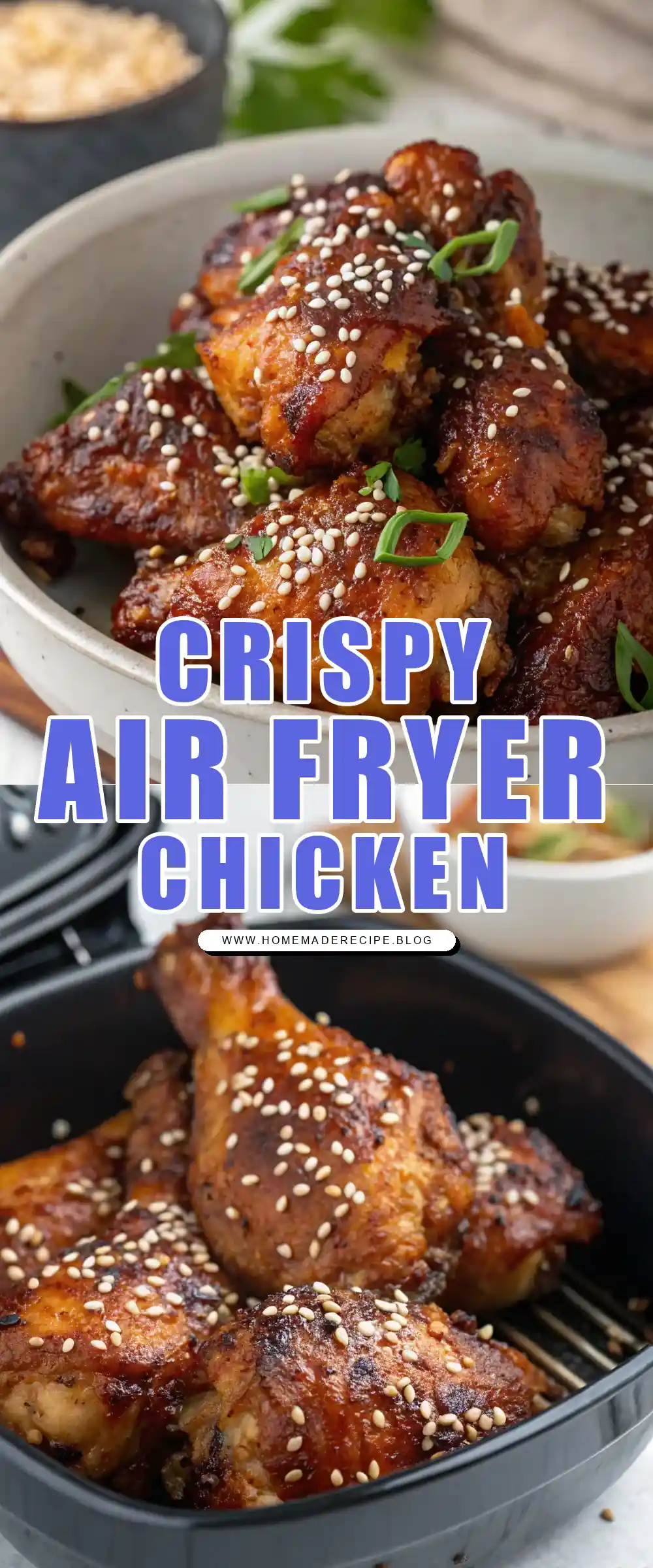 Pinterest pin 1 (Design 1) for Air Fryer Chicken Sesame Seeds