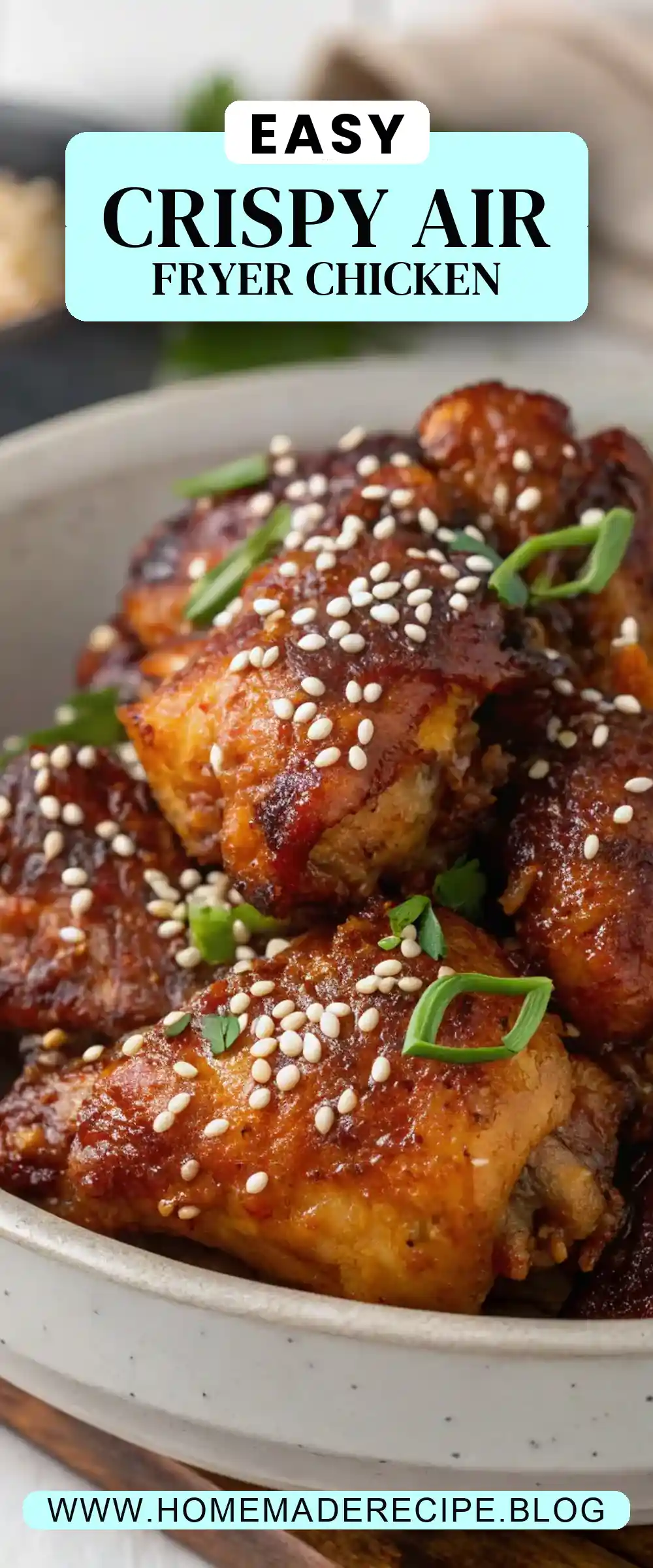 Pinterest pin 2 (Design 2) for Air Fryer Chicken Sesame Seeds