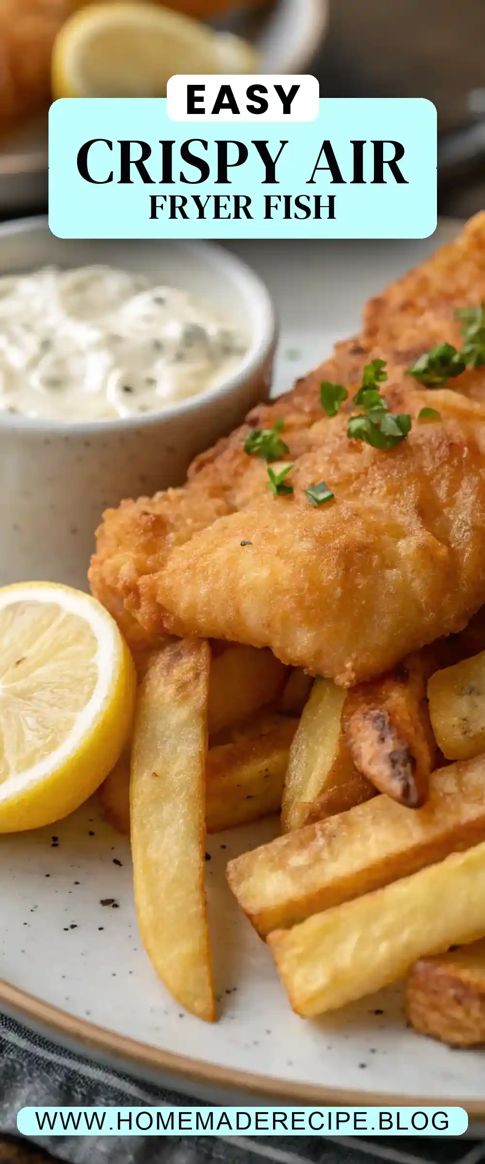 Pinterest pin 2 (Design 2) for Air Fryer Fish and Chips