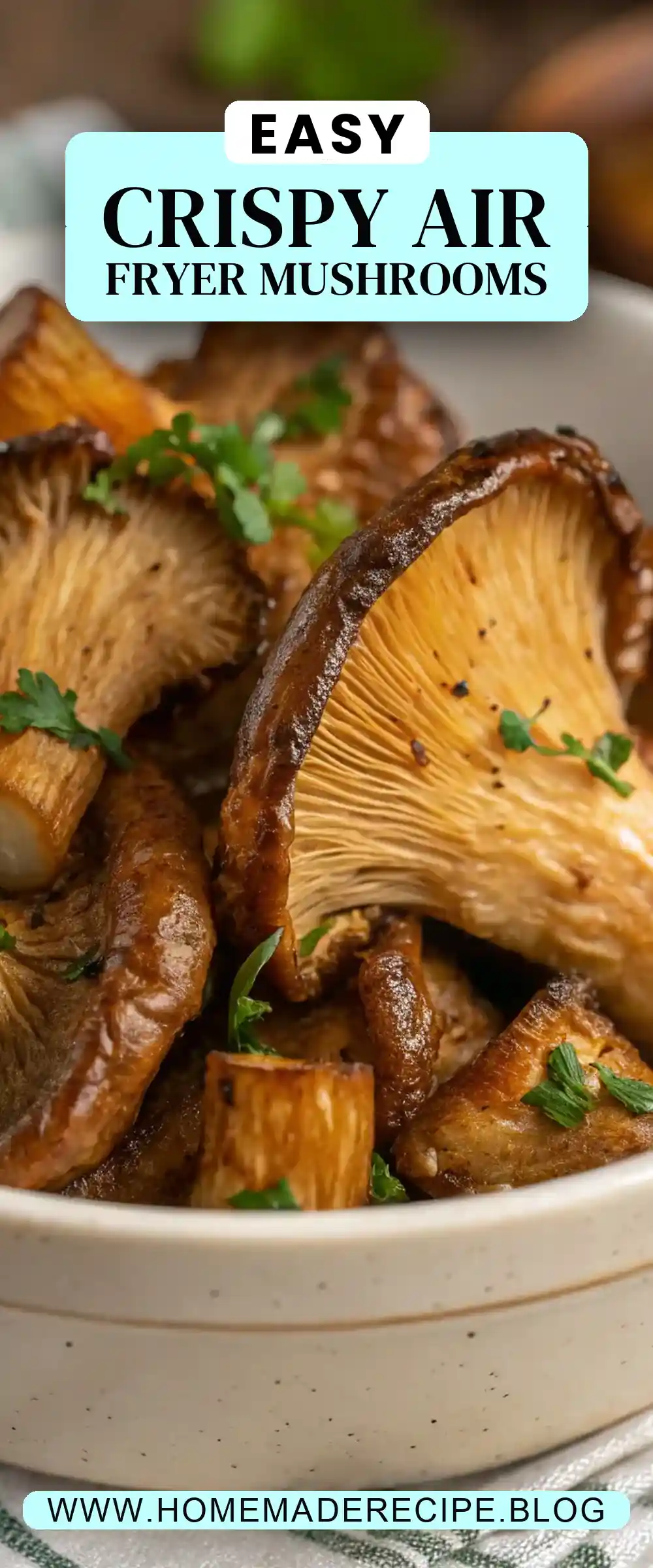 Pinterest pin 2 (Design 2) for Air Fryer Oyster Mushrooms