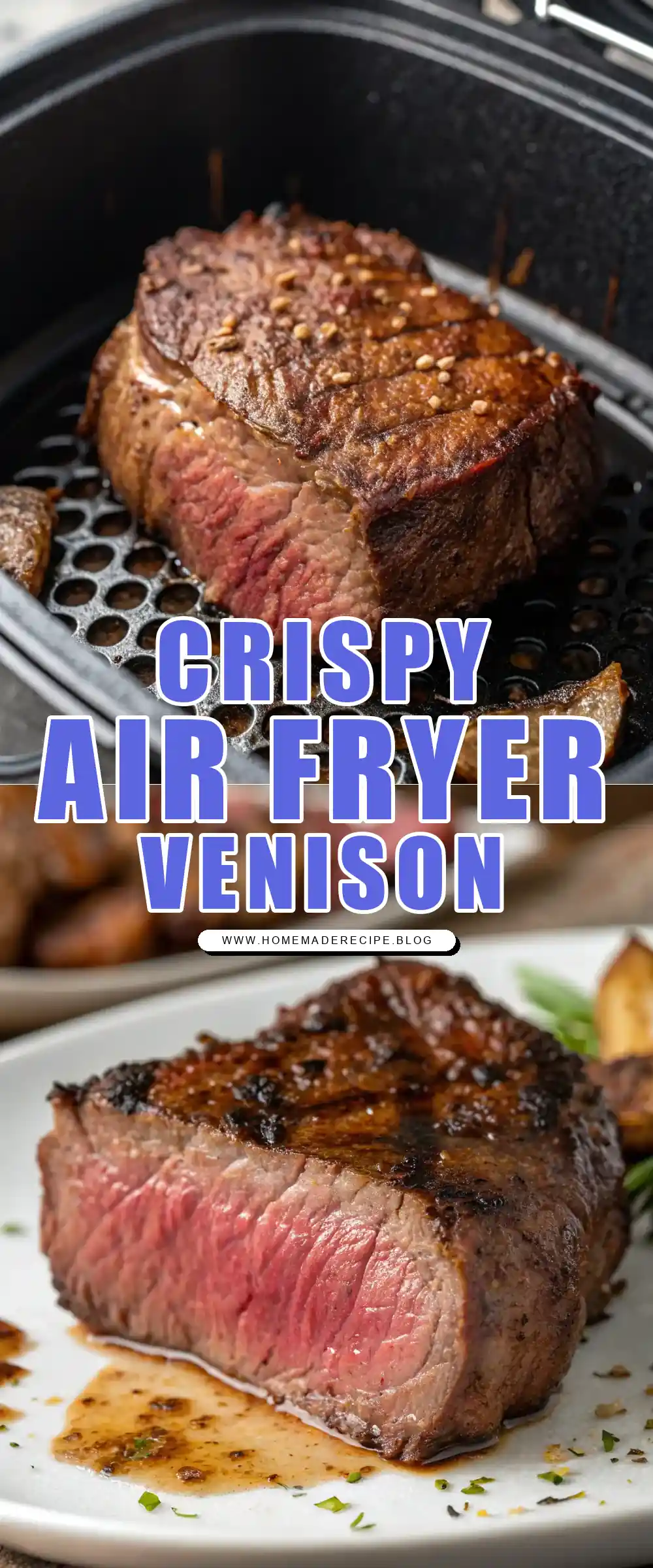 Pinterest pin 1 (Design 1) for Air Fryer Venison Steak