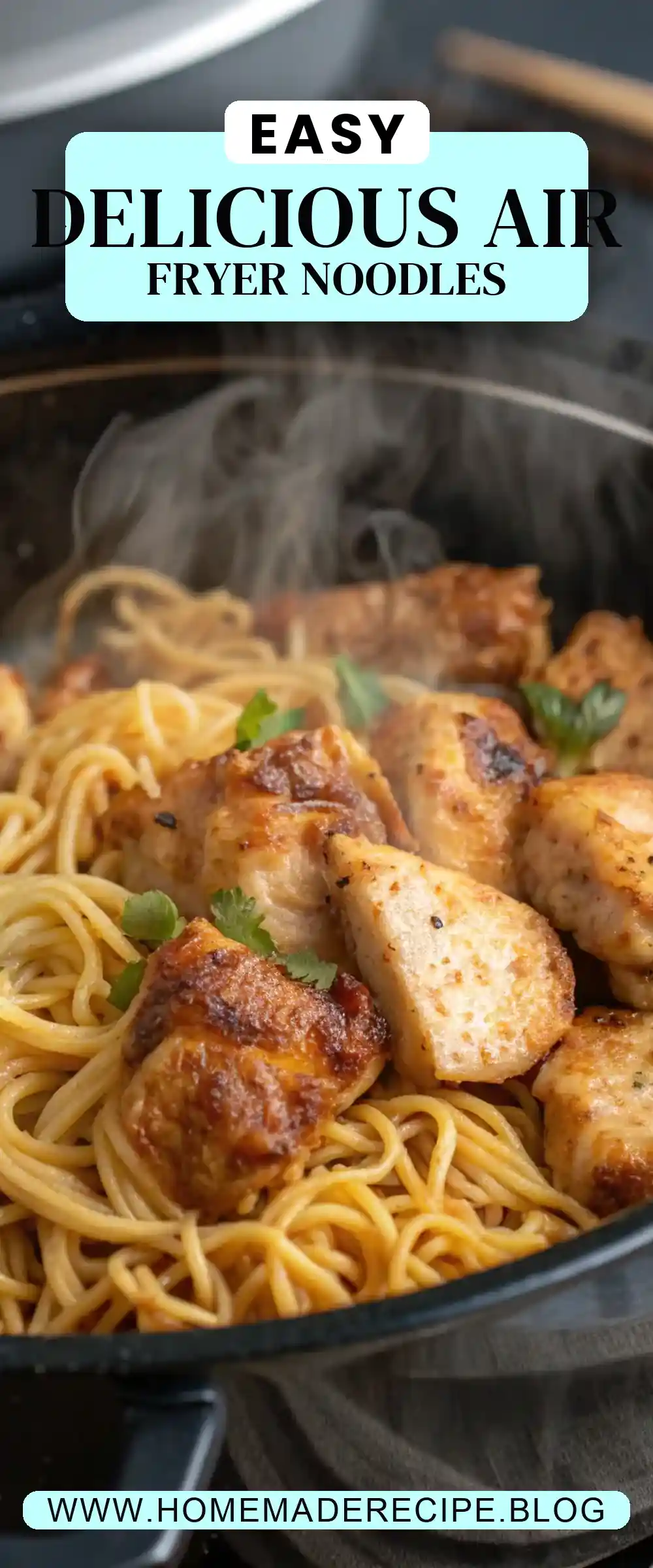 Pinterest pin 2 (Design 2) for Air Fryer Chicken Noodles