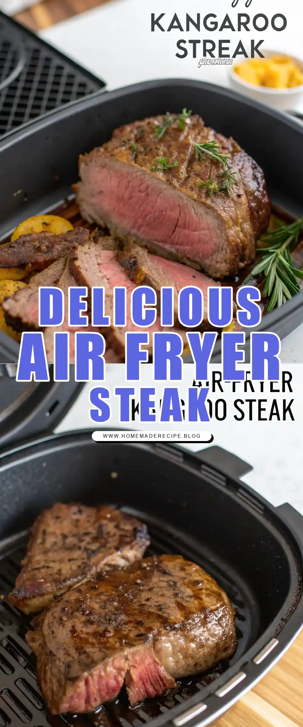 Pinterest pin 1 (Design 1) for Air Fryer Kangaroo Steak