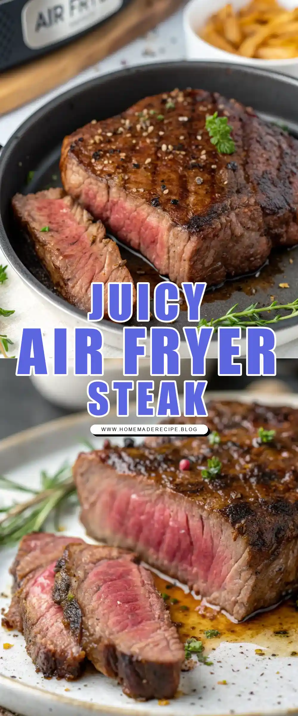 Pinterest pin 1 (Design 1) for Air Fryer Beef Steak